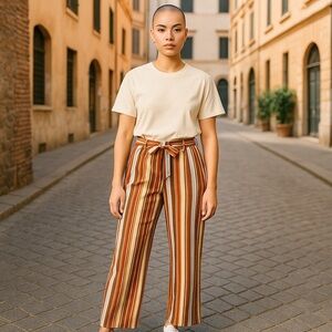 ❄️ Cato | Striped Paper-bag Palazzo Pants Small Boho Beach